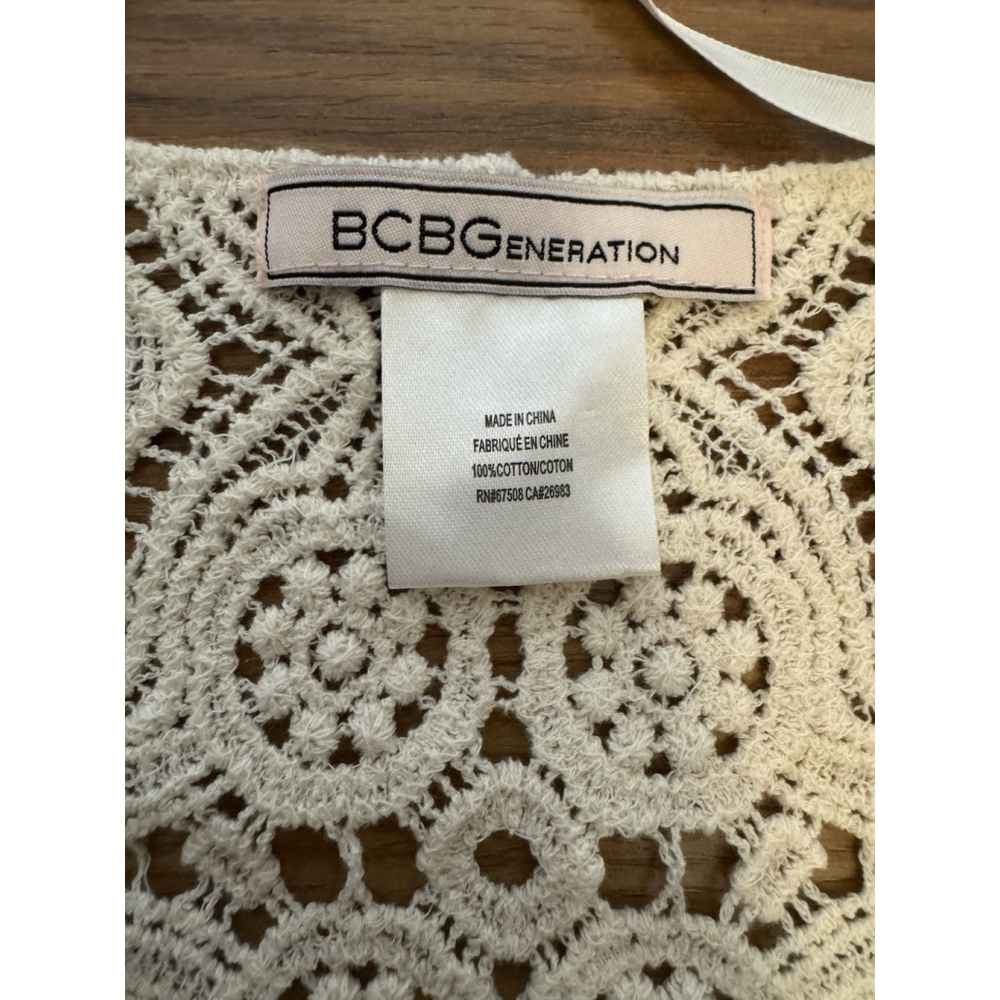 BCBG Crochet Lace Fringe Vest Boho Festival Prairie Western Cottagecore Size S-M - Picture 4 of 9